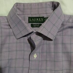 Lauren-Ralph Lauren Men's 17 34/35 100% Cotton Lilac Plaid Non-Iron Button-Up